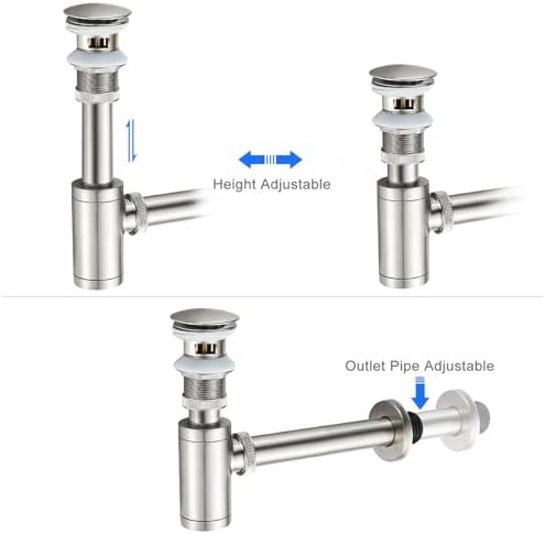 1-1/4" Solid Brass Bottle Trap Pop-Up Sink Drain Kit Brushed Nickel - Image 5