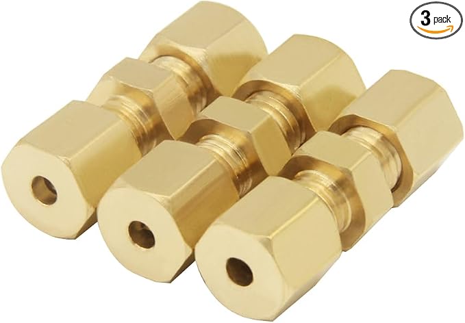 Hooshing 3PCS Brass Compression Tube Fitting 1/8" OD x 1/8" OD Connector by Hooshing
