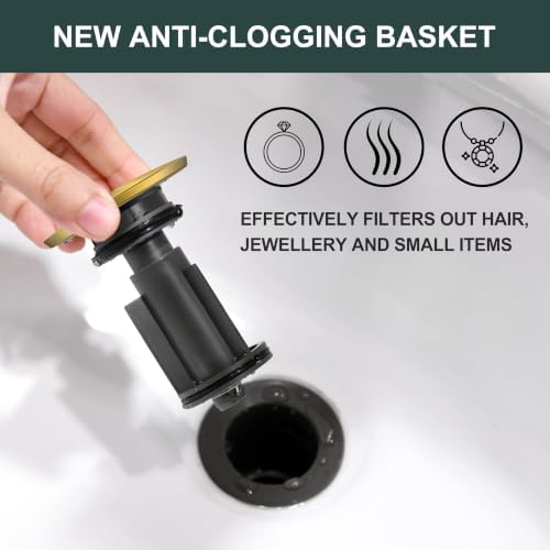 KENES Brushed Gold Pop Up Bathroom Sink Drain Assembly - Image 4