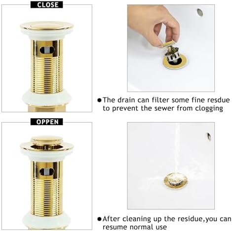 Bathroom Sink Drain, Drain Stopper Gold Stainless Steel Bathroom Sink - Image 6