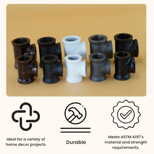 1/2" TEE Industrial Threaded Black Iron Pipe Fittings; White Satin Finish - Image 5