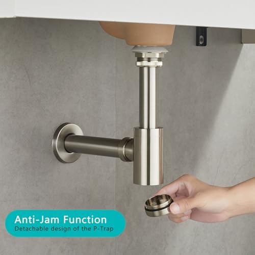 Solid Brass Bathroom Sink P-Trap Complete Set, Adjustable 1-1/4 Bottle Trap - Image 3
