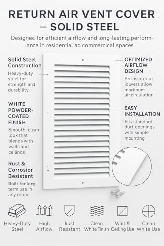 4 x 10 Inch Return Air Vent Cover, Solid Steel HVAC Grille - Image 4