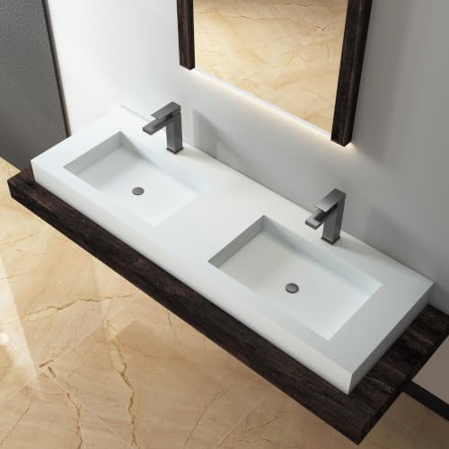 59" Wall Mount Sink Matte Bathroom Vanity Vessel Sinks Artificial Stone - Image 5