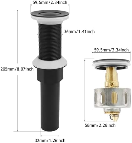 Bathroom Sink Drain, 2 Pack Matte Black Drain Stopper Without Overflow - Image 2