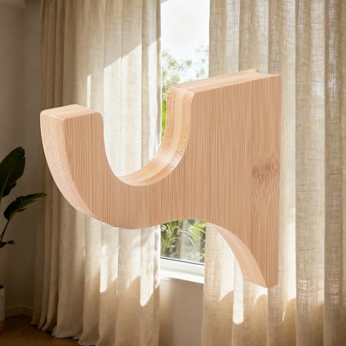 6 Pack Curtain Hooks for Wall, Wooden Shower Rod Holder - Image 3