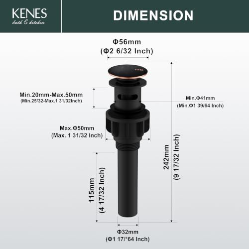 KENES Oil Rubbed Bronze Pop Up Bathroom Sink Drain Assembly - Image 6