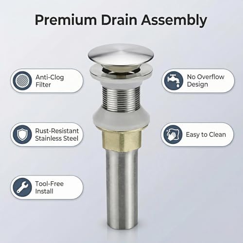 Bathroom Sink Drain, Drain Stopper Bathroom Sink Without Overflow, Assembly - Image 7