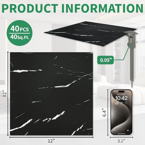40-Pack Peel and Stick Floor Tiles Vinyl Floor 12 x 12 inch Self Adhesive - Image 3