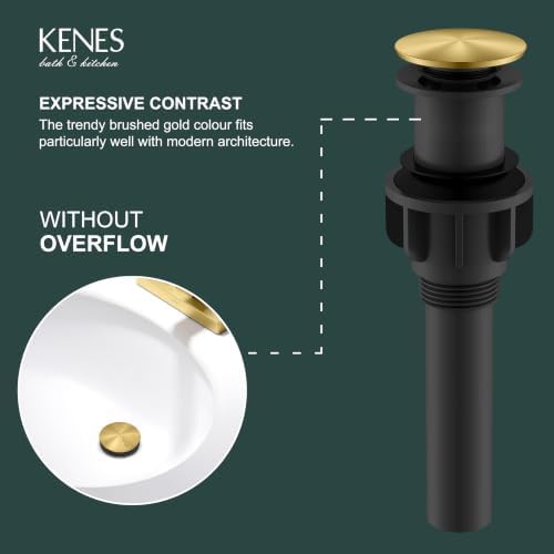 KENES 2 Pack Brushed Gold Pop Up Bathroom Sink Drain Without Overflow - Image 3