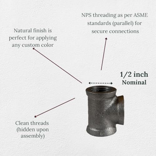 1/2" TEE: Industrial Threaded Black Iron Pipe Fittings; Natural - Image 3