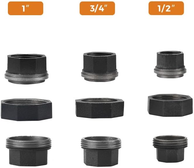 1/2" Black Pipe Fitting Union Home Expert 10 Pack | Malleable Cast Iron Pipe - Image 6