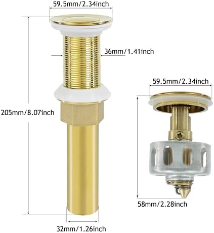 Bathroom Sink Drain, 2 Pack Gold Stainless Steel Bathroom Drain Stopper Without - Image 2