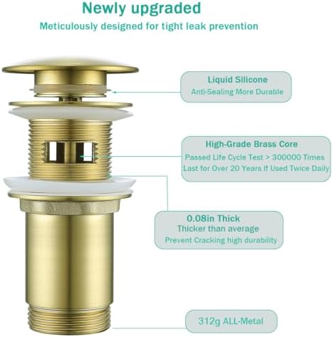 Brass P Trap with Pop Up Drain Stopper With Overflow, U-Shape 1 1/4 Slip Joint - Image 4