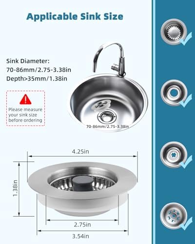 All Metal Sink Drain Strainer for Kitchen Sink, Universal Fit - Image 5