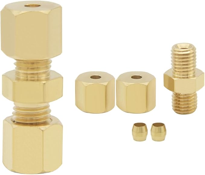 Hooshing 3PCS Brass Compression Tube Fitting 1/8" OD x 1/8" OD Connector - Image 2