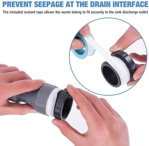NiHome Double Kitchen Sink Drain Kit, Flexible P-Trap 1-1/2" 1-1/4" w/Tape - Image 6
