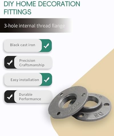 Black Cast Iron Floor Flange 1" Female Thread, 4 Pack Industrial Pipe Mounting - Image 4