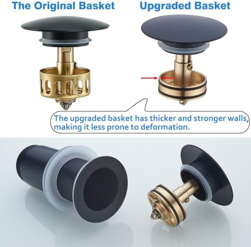 Matte Black Pop Up Sink Drain Without Overflow, SWHYGER Black Sink Drain Kit - Image 2