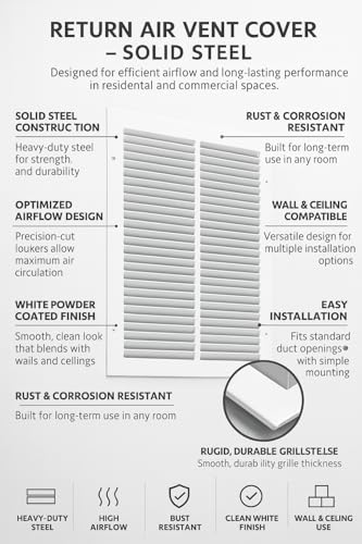 12x12 Air Return Vent Cover, Solid Steel White, 10 Pack - Image 5