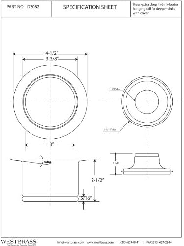 Westbrass D2082-01 3-1/2" Extra-Deep Collar Kitchen Sink Waste Disposal Flange - Image 2