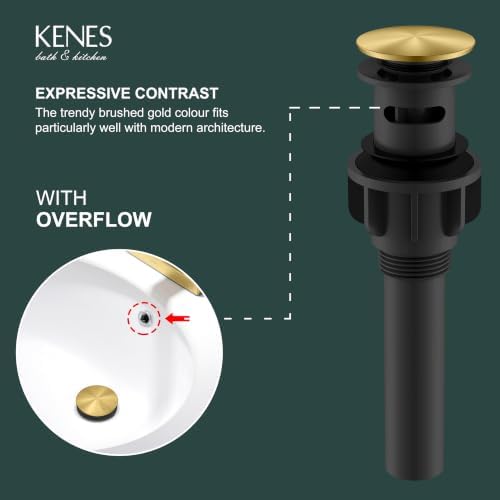 KENES Brushed Gold Pop Up Bathroom Sink Drain Assembly - Image 3