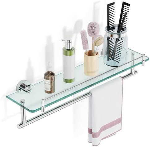 20-Inch Floating Tempered Glass Bathroom Shelf by HOMELIFE