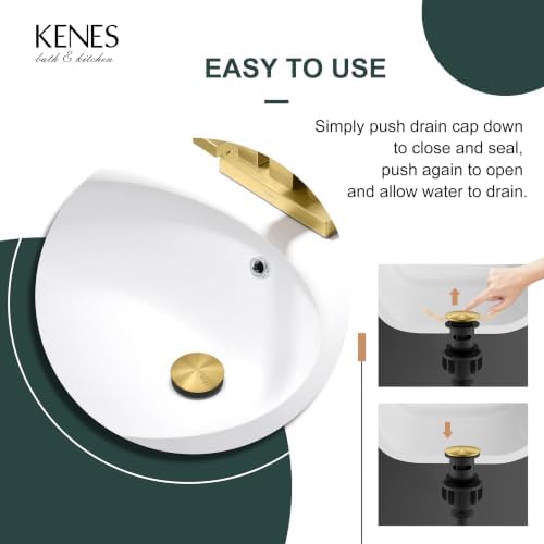 KENES Brushed Gold Pop Up Bathroom Sink Drain Assembly - Image 5