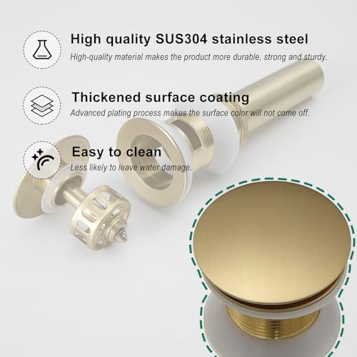 VOTON Bathroom Vessel Sink Pop Up Drain Without Overflow Assembly, Lavatory - Image 6