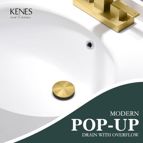 KENES Brushed Gold Pop Up Bathroom Sink Drain Assembly - Image 2
