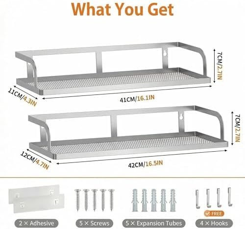 PUSDON 2-Pack 16.5" Extra Long Slim Hollowout Shower Caddy, Wall Mount Spice - Image 3