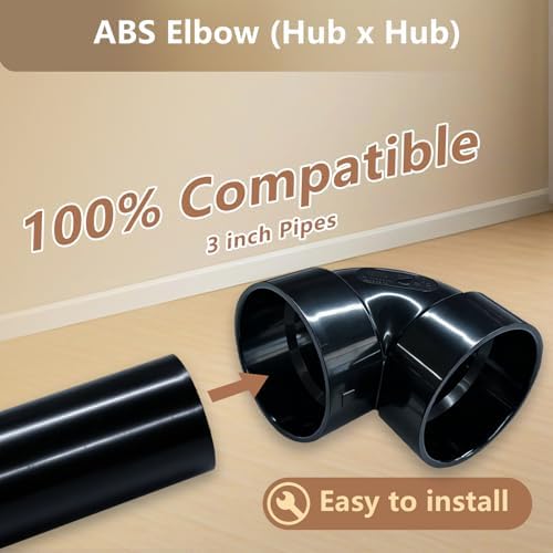 LESSO 3" 90 Degree ABS Elbow Pipe Fittings, DWV Black - Image 5