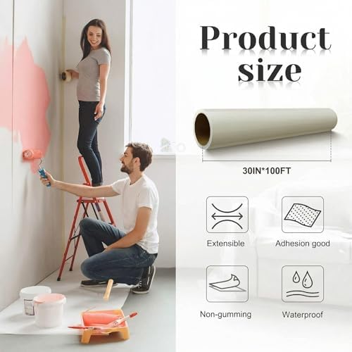 Amylove 30 Inch X 100 ft Carpet Plastic Protection Film, Transparent - Image 2