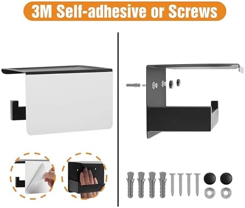 HITSLAM Toilet Paper Holder 4 Hooks Matte Black, Adhesive Mount, No Rotation - Image 4