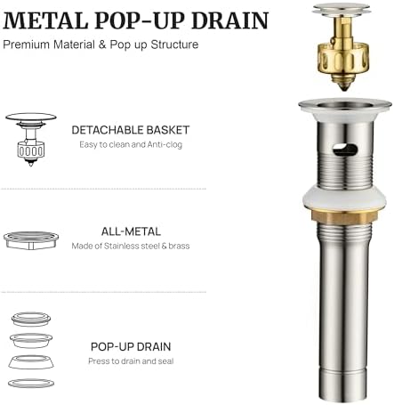 Pop up Sink Drain Stopper for Bathroom Vessel Vanity Sink Art Basin Brushed - Image 2