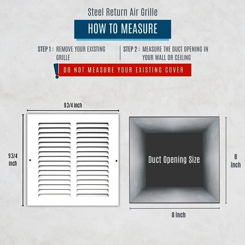 Fits 8x8 Duct Opening | Steel Return Air Grille by Handua | Vent Cover Grill - Image 2