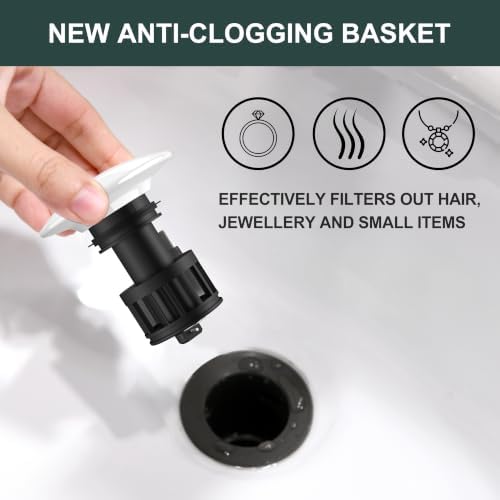 KENES White Bathroom Sink Drain Without Overflow, Ceramic Pop Up Sink Drain - Image 4
