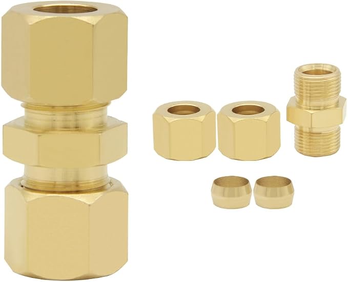 Hooshing 3PCS Brass Compression Tube Fitting 3/8" OD x 3/8" OD Connector - Image 2