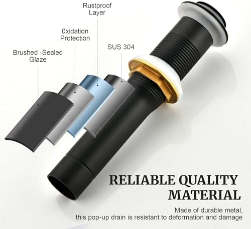 Pop up Sink Drain Stopper for Bathroom Vessel Vanity Sink Art Basin Matte Black - Image 3