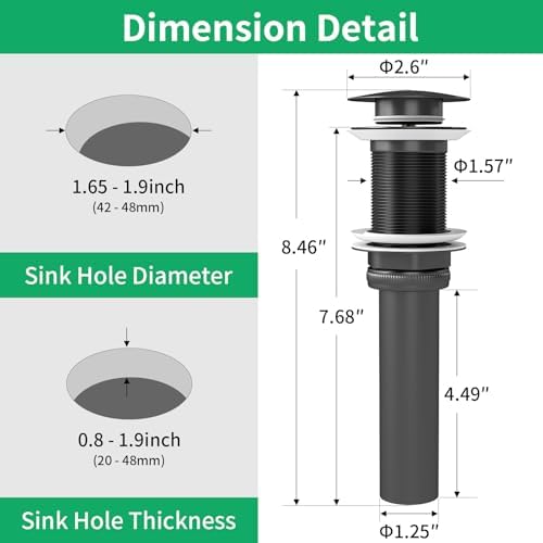 Bathroom Sink Drain Without Overflow, Pop Up Sink Drain, Matte Black - Image 3