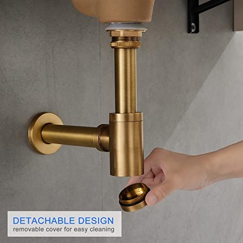 1-1/4" Solid Brass Bottle Trap Overflow Pop-Up Sink Kit Antique - Image 3