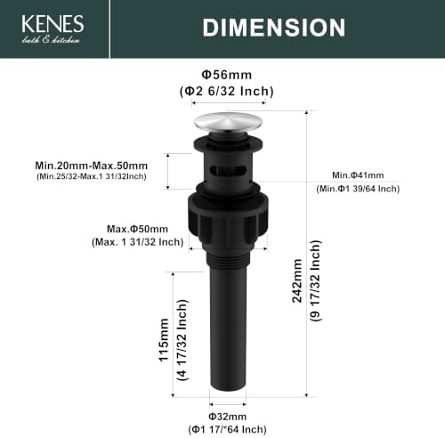 KENES Brushed Nickel Bathroom Sink Drain Pop Up Sink Drain - Image 6