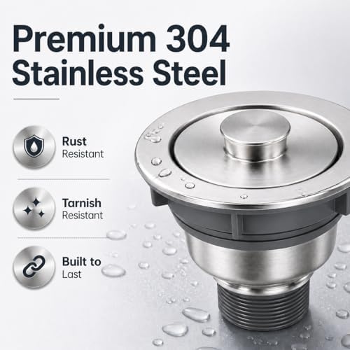 3.5" Kitchen Sink Drain, 304 Stainless Steel Strainer - Image 4
