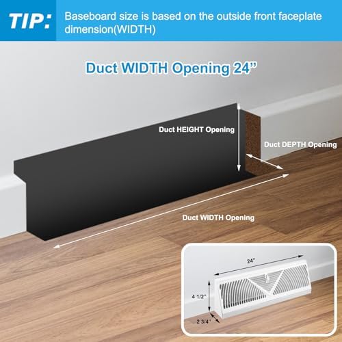 Yaocom 4 Pcs Baseboard Register Vent 24 Inch Duct Opening Size Baseboard Vent - Image 2