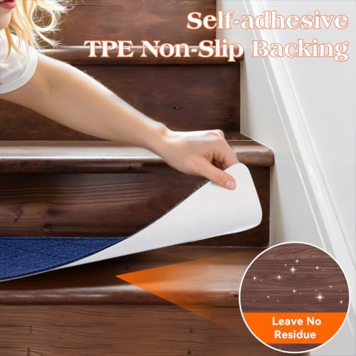 Stair Treads for Wooden Steps 4 PCS, Non Slip Stair Rugs Blue - Image 4
