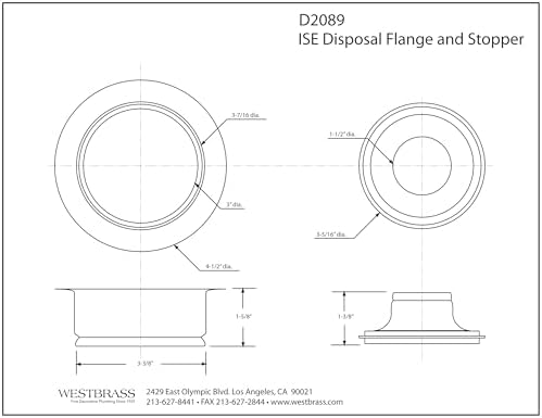 Westbrass D2089-12 4-1/4" Kitchen Sink Waste Disposal Drain Flange and Stopper - Image 4