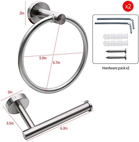 4pcs Matte Black Toilet Paper Holder and Towel Ring Set, Stainless Steel - Image 5