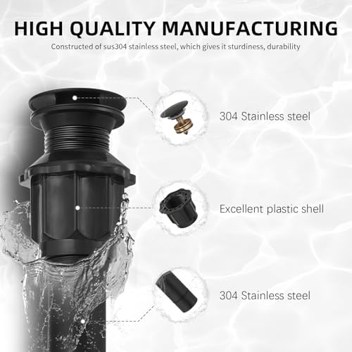 Pop Up Bathroom Sink Drain Without Overflow, Matte Black - Image 2