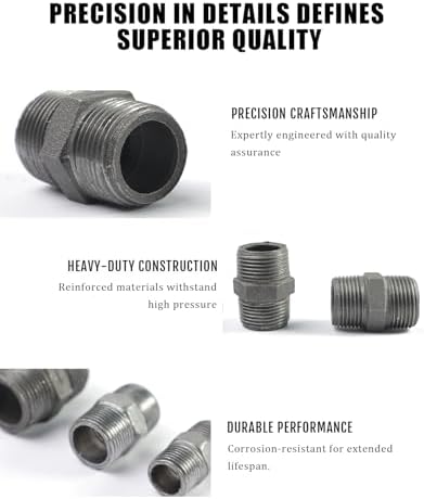 Black hexagonal threaded pipe fittings, double-ended external threaded - Image 4