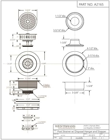 Westbrass A2165-12 4-1/4" OD Post Style Large Kitchen Basket Strainer - Image 2